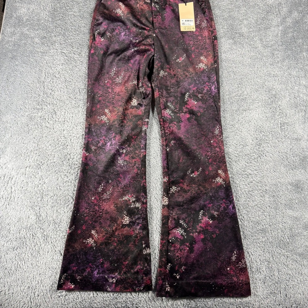 NWT Scotch & Soda Pants Womens 26/32 Purple Galaxy Wide Leg Flare Floral Bold - Picture 6 of 10